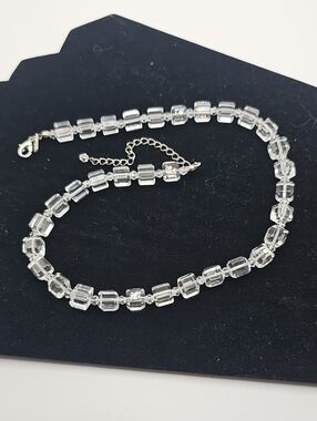 Clear Vintage 1950 Cube, Ice Block Crystal Bead W/Spacers Necklace.